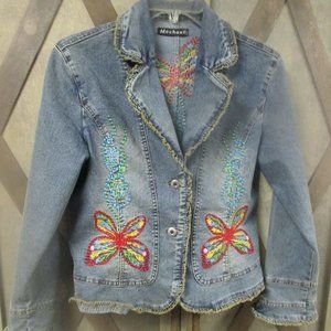 Unique Mechant embroidered ladies jean jacket size small